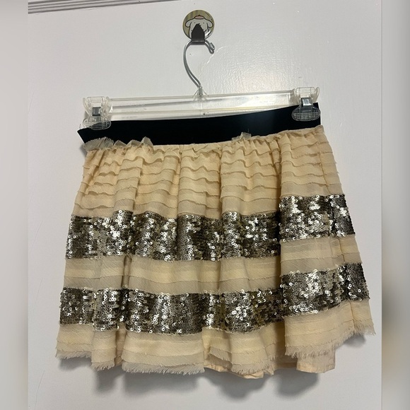 Free People Gold Sequin Tiered Mini Circle Skirt Size S - Picture 4 of 6